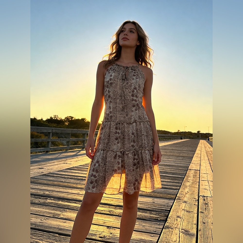 DREW Brown Floral Mini Dress